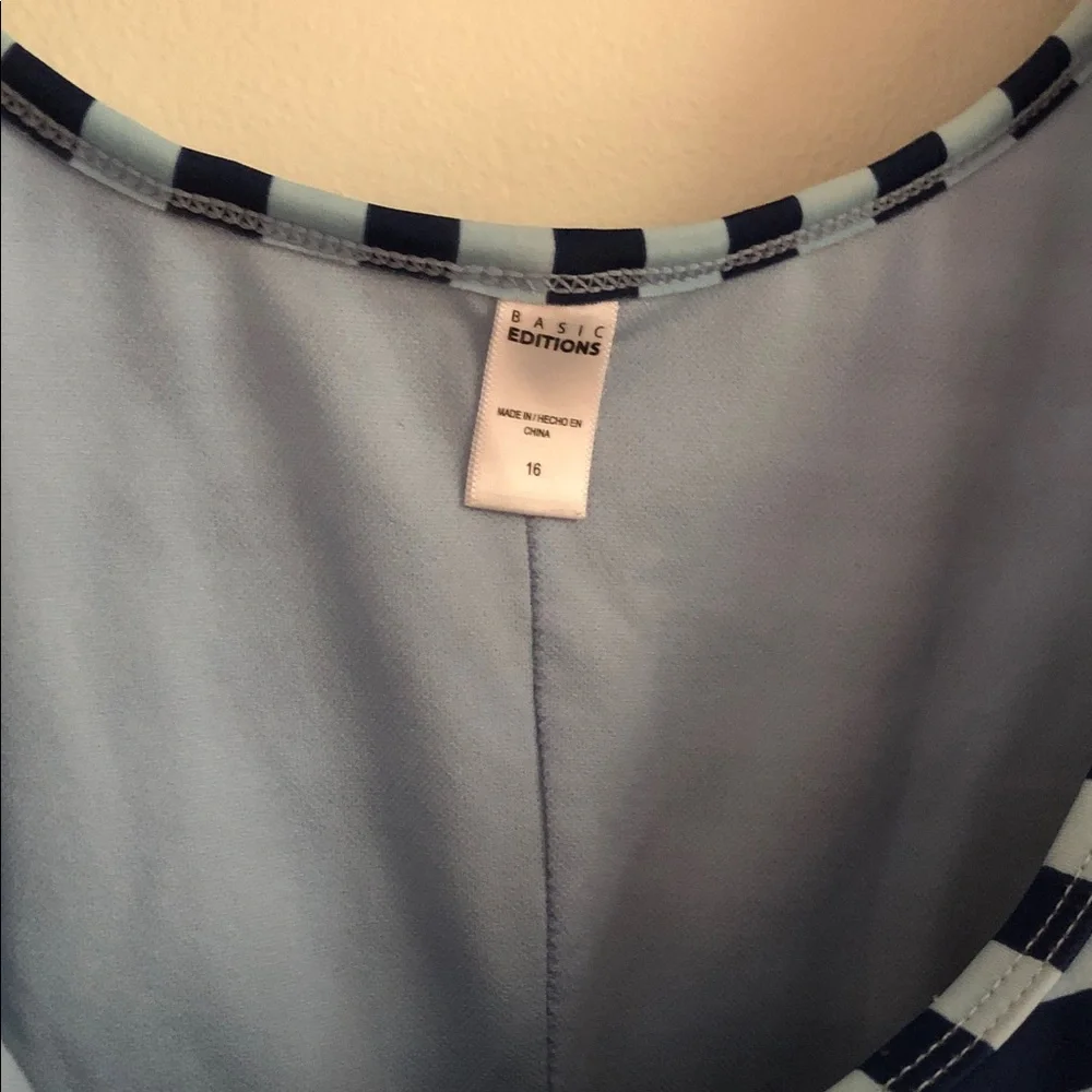 🏊‍♂️🏊‍♀️BASIC EDITIONS Navy and Light Blue Striped Swimsuit 🩱
